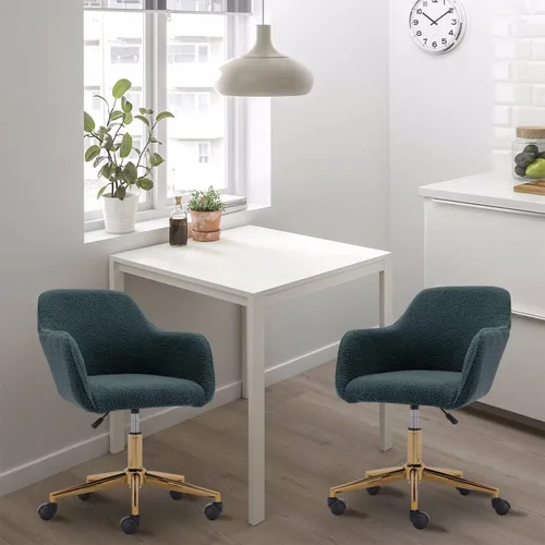 Miniatura 8 de Silla esponjosa verde – Silla de tocador ajustable en altura con ruedas, silla giratoria de piel sintética para sala de maquillaje u oficina en casa
