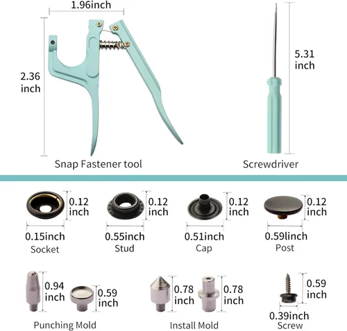 Miniatura 3 de YUSBUTON - Kit de herramientas de cierre a presión resistente, kit de 60 piezas de lona a presión, kit de cierres a presión, broches de acero