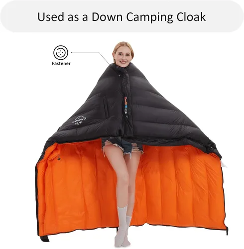 Miniatura 5 de Saco de dormir de plumón de 0 a 20 grados F para adultos, sobre de 4 estaciones con agujeros para los brazos, portátil para mochileros