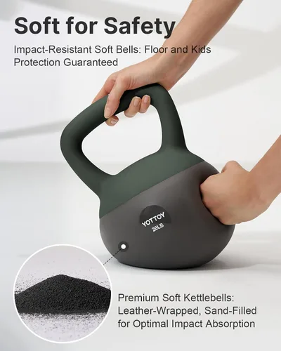 Miniatura 5 de YOTTOY Pesa rusa suave, juego para entrenamiento de fuerza y entrenamientos en casa, base acolchada de lados suaves, mango ancho, ideal