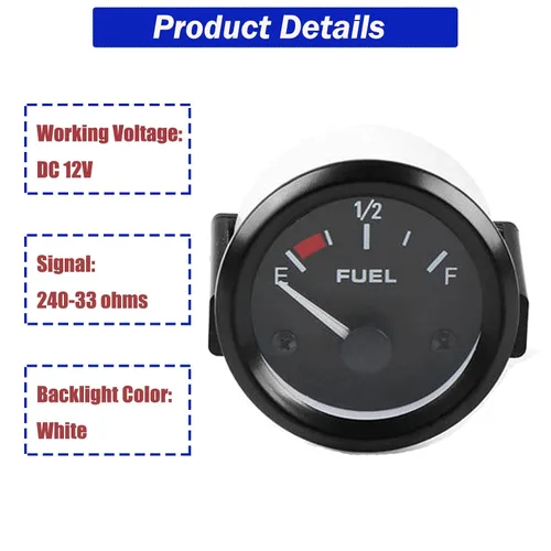 Miniatura 2 de Medidor de nivel de combustible de 2 pulgadas 52 mm, unidad de envío del tanque de combustible de 12 V, sensor de combustible de 240-33 ohm, puntero