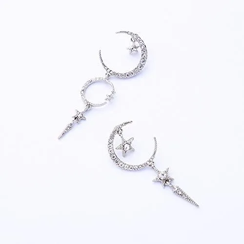 Miniatura 9 de Exaggerated - Aretes de gota con diseño de luna de sol y estrellas con diamantes de imitación punk, para mujer