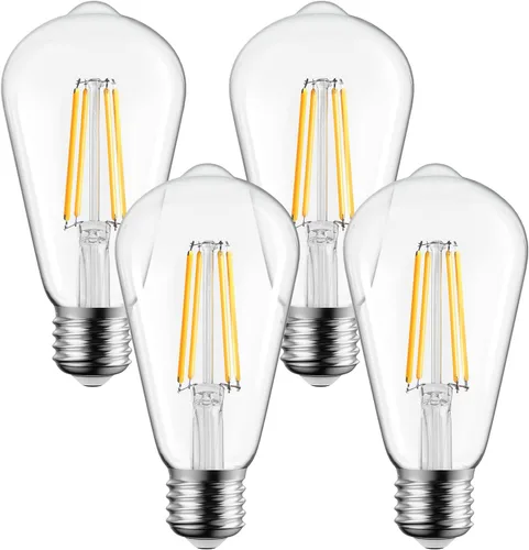 Brightown Paquete de 4 bombillas LED Edison, 6 W, equivalente a 60 W, alto brillo blanco cálido de 2700 K, 750 lúmenes, no regulables, bombillas de