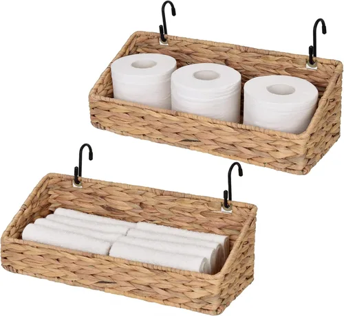 Miniatura 9 de StorageWorks Cestas de pared tejidas para almacenamiento, cestas de hierba marina para estante, almacenamiento de pared para cocina y baño, cestas