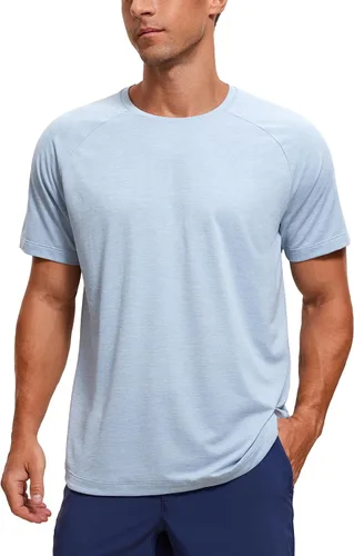 CRZ YOGA Crewneck Workout Shirts for Men - Quick Dry Running Athletic T-Shirts Lightweight Basic Tops