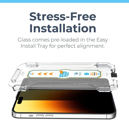 Miniatura 2 de Power Theory Protector de pantalla de privacidad para iPhone 14 Pro, vidrio templado, protección antiespía con bandeja de fácil instalación Filtro