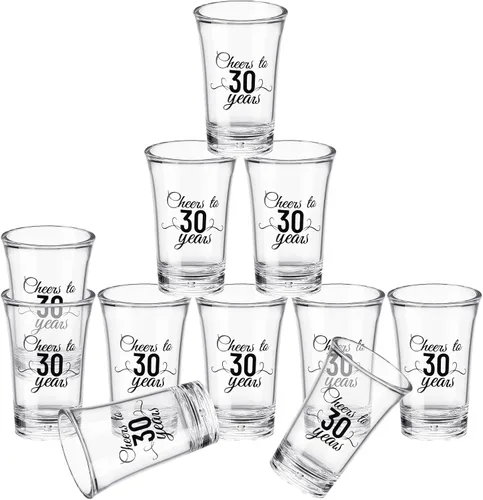 Miniatura 7 de Sliner Paquete de 48 vasos de chupito de cumpleaños a granel de 1.4 onzas con texto en inglés "Cheers to 30/40/50/60/70/80 años", base gruesa Negro