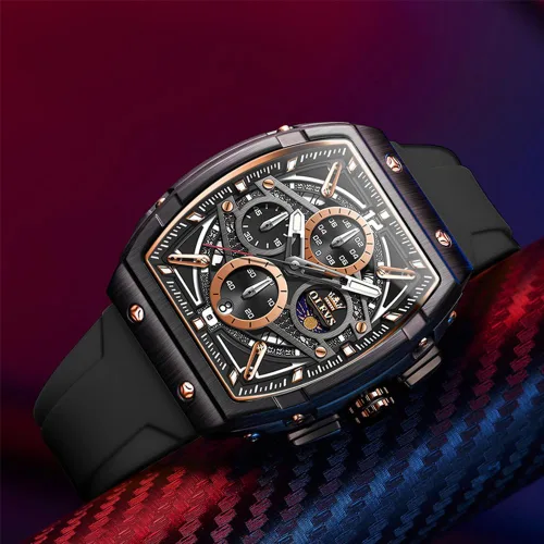 Miniatura 8 de OLEVS Men Watches Business Dress Chronograph Big Square Quartz Analog Male Watch Silicone Strap Waterproof Date Gift Mens Wrsit Watch Silver
