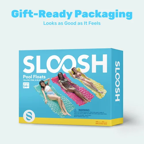 Miniatura 7 de Sloosh Paquete de 3 alfombrillas inflables para piscina, colchón flotador, con reposacabezas, flotador de piscina para adultos, 64 x 32 pulgadas