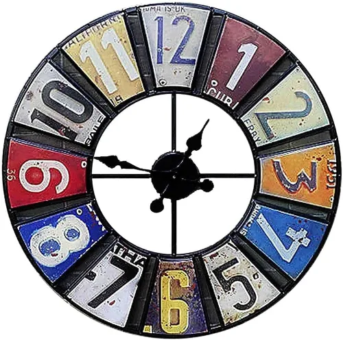 Reloj de pared vintage, decoración de pared, 23.6 in, redondo, rústico, de madera, para decoración de sala de estar, reloj silencioso sin tictac,