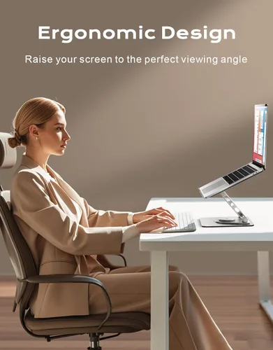 Miniatura 3 de RIWUCT Soporte para computadora portátil para escritorio de altura ajustable, soporte ergonómico para elevador de laptop con soporte de doble barra