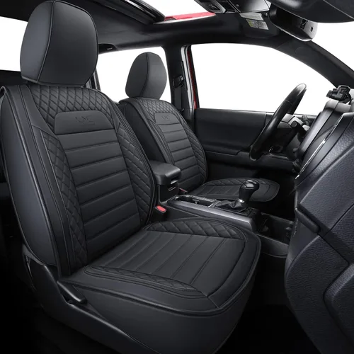 LUCKYMAN CLUB Tacoma - Fundas de asiento de ajuste personalizado para Tacoma Crew Cab 2016-2023 con piel sintética (negro)