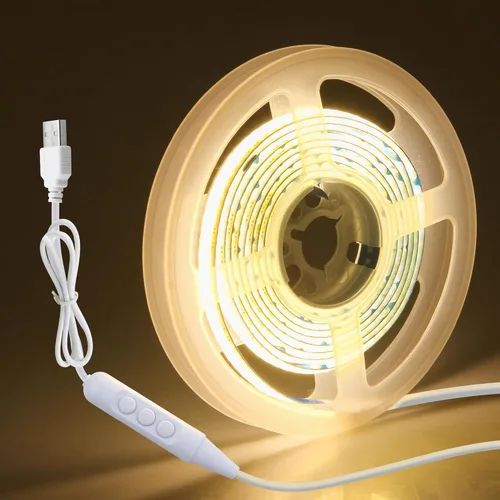 Miniatura 17 de Aclorol Tira de luz LED COB 5V Blanca 6000K Luz de tira LED regulable para TV 1.5M/4.92FT 480LEDs Tira de luces de cinta flexible y cortable