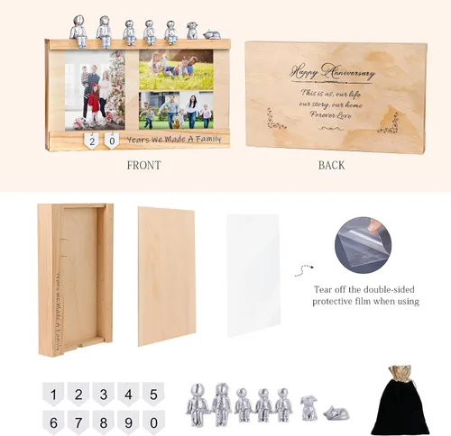 Miniatura 6 de Caja de recuerdo de aniversario con estatua familiar, marco de madera para almacenamiento de recuerdos preciados, regalos de aniversario o boda