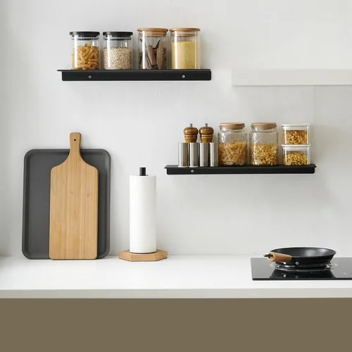 Miniatura 5 de JOOM Estante de pared de metal, flotante, 12" negro, pequeño, estantes de exhibición para almacenamiento (negro, 12 pulgadas)