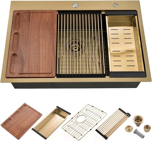 Miniatura 11 de Fregadero de bar negro de 21 pulgadas, fregadero de cocina pequeño de montaje superior, fregaderos de bar húmedos de 16 calibre, acero inoxidable