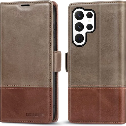 Miniatura 8 de KEZiHOME Funda para Galaxy S23 Ultra, de cuero genuino [bloqueo RFID], funda tipo cartera, ranura para tarjetas con tapa magnética y soporte