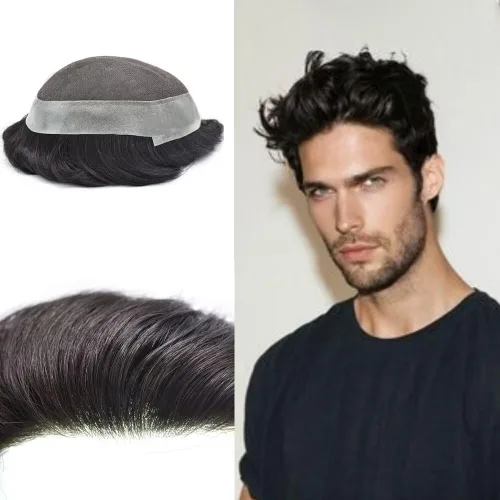 Miniatura 58 de Sistema de reemplazo de cabello de encaje francés para hombre, piezas de cabello de aspecto natural, color negro, marrón, rubio, gris, protesis
