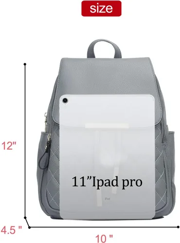 Miniatura 6 de KKXIU Mochila acolchada de cuero de moda para mujeres, adolescentes, niñas, damas, bolsas de viaje, Gris