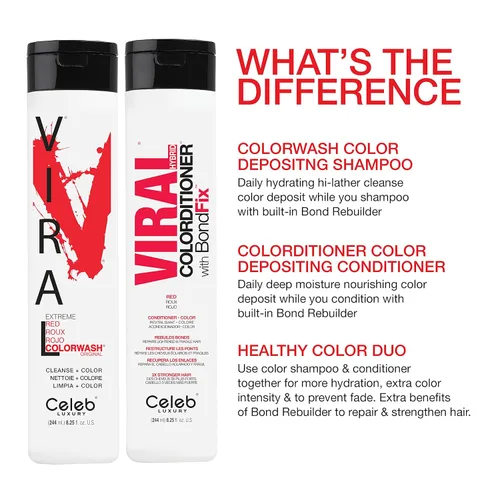 Miniatura 6 de Celeb Luxury Colorwash Color Depositing Shampoo - Color Refresher, Vegan Hair Dye, Bondfix Bond Rebuilder, Viral and Gem Lites Rojo