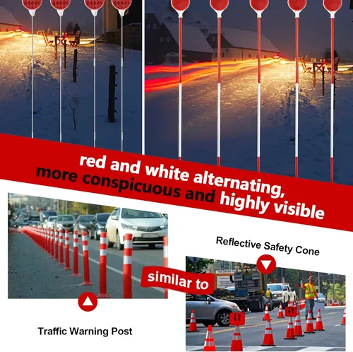 Miniatura 3 de Marcadores reflectantes de entrada – Reflectores de entrada de 50" de alta visibilidad de doble cara con poste rojo y blanco de acero inoxidable