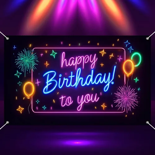 Miniatura 15 de HOMETITUTE Cartel de feliz cumpleaños de 71 x 43 pulgadas con luz negra fluorescente para decoración de fondo de fiesta, controlador de juego azul