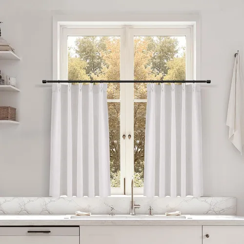 Miniatura 37 de Juego de 2 paneles de cortinas de ventana de cocina beige de 24 pulgadas de largo, con textura de lino, plisadas, filtrantes de luz, semi pequeñas