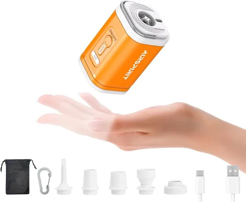 Miniatura 11 de Mini bomba de aire eléctrica portátil para inflables, luz de campamento (SOS), 5 boquillas universales, clip de mosquetón, recargable de 1200 mAh