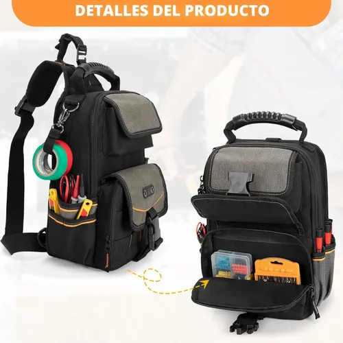 Miniatura 3 de Bolsa de herramientas para electricistas Trahzia, organizador de herramientas HVAC con cremallera, asa ergonómica y correa de hombro para técnicos