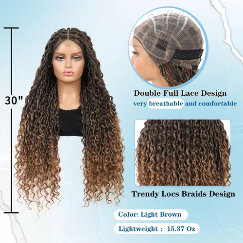 Miniatura 2 de Pelucas trenzadas de imitación sin nudos para mujer, peluca trenzada de encaje frontal, peluca trenzada con cabello de bebé, pelucas trenzadas