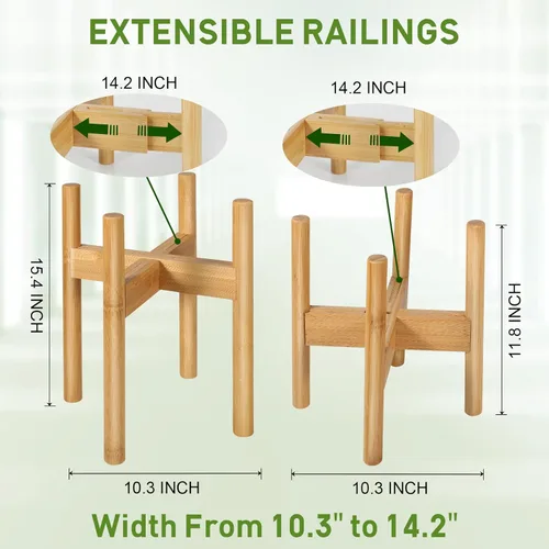 Miniatura 3 de Paquete de 2 soportes de bambú para plantas, soporte ajustable para plantas de interior, soporte moderno de mediados de siglo, soporte para plantas