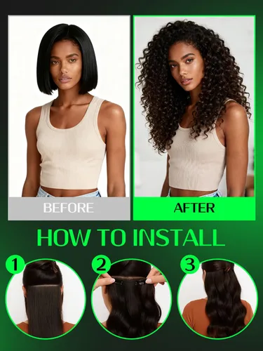 Miniatura 6 de Anrosa Extensiones de cabello humano con clip, cabello natural negro #1B, rizado en espiral, extensiones de cabello humano con clip para mujeres