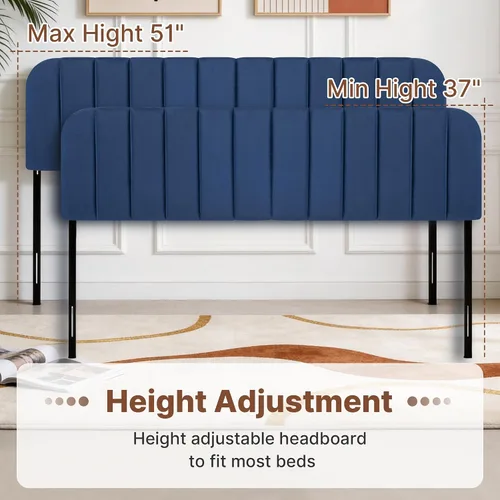 Miniatura 5 de Upholstered Headboard Adjustable Height Queen/King Headboard Velvet Tufted Modern Headboards Easy Assemble Channel Stitched Headboard(Azure Queen)