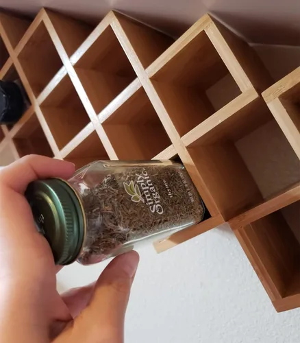 Miniatura 8 de Organizador de especias de bambú cruzado para gabinete, estante de madera para condimentos, soporte para especias, torre de almacenamiento