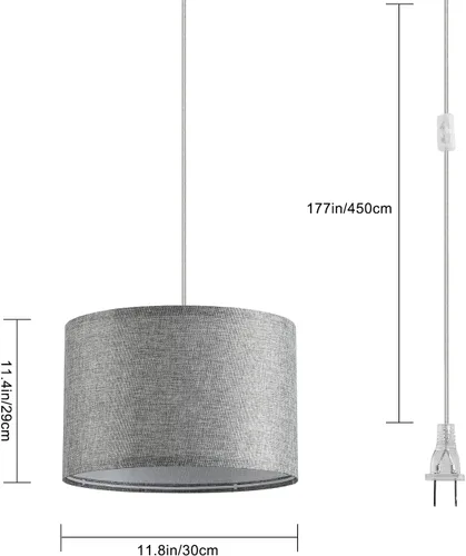 Miniatura 5 de Paquete de 2 lámparas colgantes enchufables, luz colgante con cable transparente de 15 pies, interruptor de encendido/apagado, pantalla de lámpara