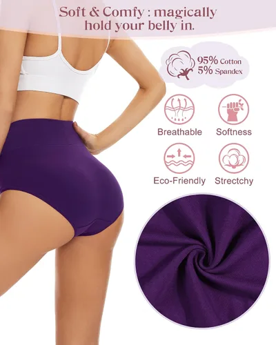 Miniatura 3 de Sunm Boutique Ropa interior de algodón para mujer, de cintura alta, cobertura completa, bragas, talla grande, paquete de 3457