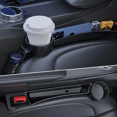 Miniatura 11 de Relleno de espacio para asiento de coche 2 unidades, organizador de espacio lateral para asiento de auto con ranura de almacenamiento y gancho