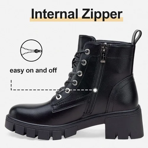 Miniatura 8 de Vepose Botines de combate 9626 para mujer, plataforma con cordones y tacón grueso con cremallera lateral