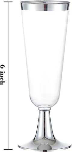 Miniatura 3 de N9R 24 copas de champán de plástico con borde plateado, copas de champán desechables transparentes de 5 onzas, perfectas para brindis de bodas