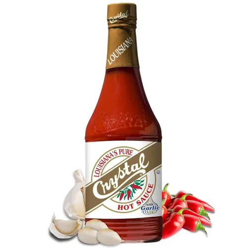 Crystal Louisiana's Pure Hot Sauce con ajo, 12 onzas, pimientos de cayena añejos, calor medio, sabor Gumbo a Bloody Mary's