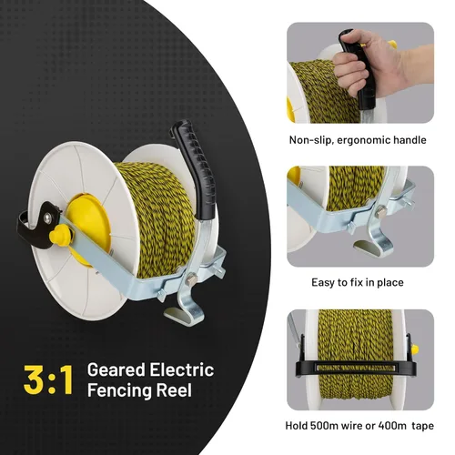 Miniatura 3 de Carrete estándar de cercado eléctrico con engranajes 3:1 con polialambre premium de 1640 pies, 6 conductores más 1 Insulgrip gratuito de 8 pulgadas