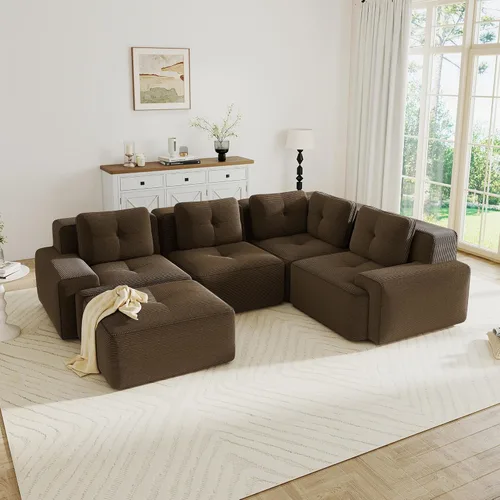 Miniatura 66 de Sofás modulares sin hueso de 152.8 pulgadas para sala de estar, sofá modular con diván en forma de L, cómodo asiento profundo tapizado de tela