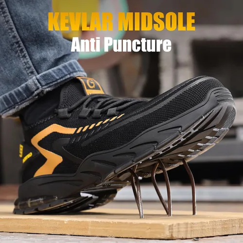 Miniatura 3 de GLANOUDUN Zapatos con punta de acero para hombre, zapatos de trabajo para hombres, zapatos de seguridad ligeros y cómodos, puntera de acero, zapatos