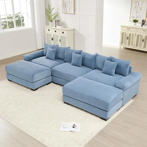 Miniatura 17 de Sofá modular de gran tamaño de 117.3 pulgadas, sofás modulares grandes de pana para sala de estar, sofás de 3 plazas, moderno juego de sofá de Blanco