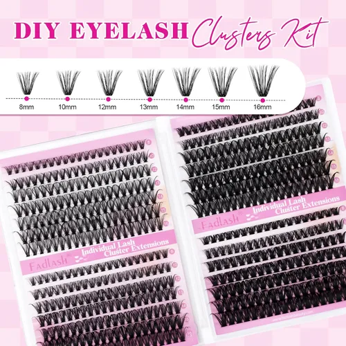Miniatura 4 de FADLASH 546 racimos de pestañas onduladas 30D+40D+50D+60D, extensiones de pestañas naturales individuales de 0.315-0.630 in, banda fina suave