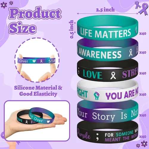 Miniatura 3 de WATINC Juego de pulseras de silicona para concientización sobre el suicidio, piezas de concienciación sobre prevención del suicidio, cintas