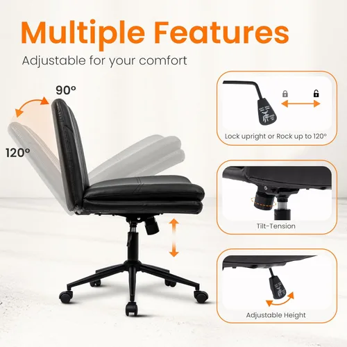 Miniatura 5 de NEO Chair Silla Criss Cross con Ruedas Sin Brazos Silla de Oficina de Escritorio con Patas Cruzadas Amplia y Cómoda Silla de Tocador de Maquillaje