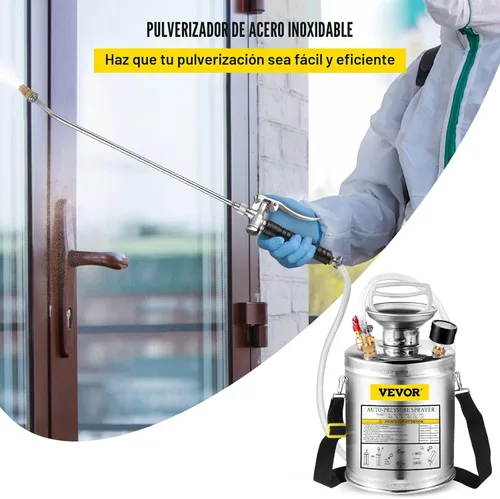 Miniatura 2 de Happybuy Pulverizador de bomba de acero inoxidable de 1 galón, varita de 12 pulgadas y manguera reforzada de 3 pies, medidor de presión, válvula