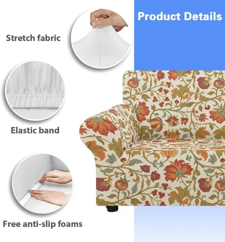 Miniatura 4 de Horeset Fundas elásticas para sofá con diseño de flores otoñales, lavables para sofá de 2 cojines, funda protectora para mascotas y perros