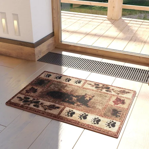 Masada Masada Rugs Kodiak Collection - Alfombra de 2 x 3 pies para cabaña/cabaña con escena de oso y cachorro